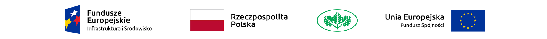 Logotyp informujący o dofinansowaniu zawiera symbole: Fundusze Europejskie Infrastruktura i Środowisko, flaga Polski i napis Rzeczpospolita Polska, symbol trzech zielonych gałązek, Unia Europejska Fundusz Spójności