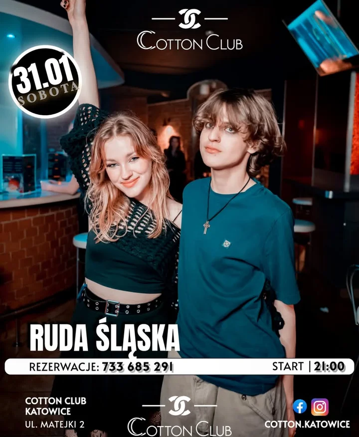 Grafika promocyjna wydarzenia 31.01 Półmetek Ruda Śląska — DJ, hity i klimat w Matejki 2