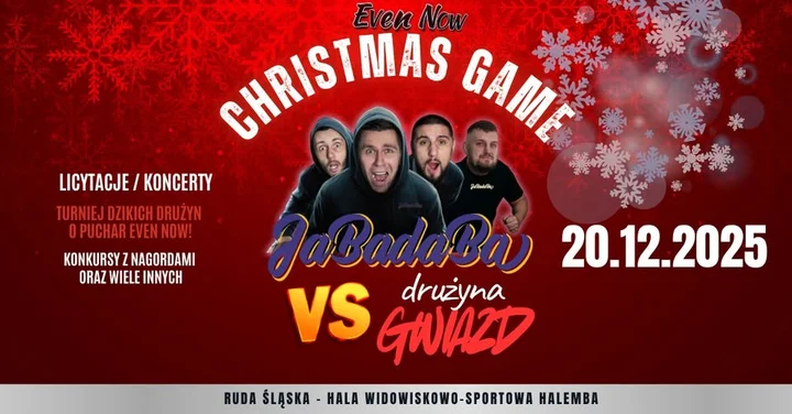 Grafika promocyjna wydarzenia Christmas Game 2025 — Jabadaba vs Drużyna Gwiazd w Rudzie Śląskiej