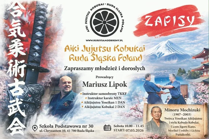 Grafika promocyjna wydarzenia Droga Wojownika Yoseikan — start zajęć przesunięty na marzec 2026