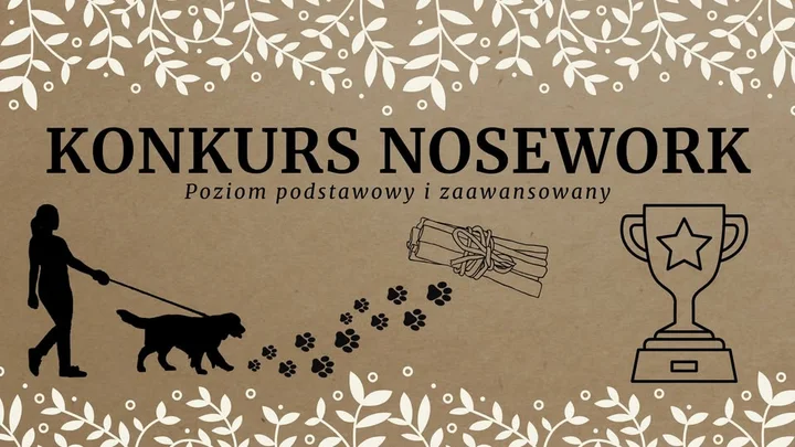 Obrazek przedstawia grafikę promocyjną wydarzenia Konkurs Nosework dla psów w Rudzie Śląskiej