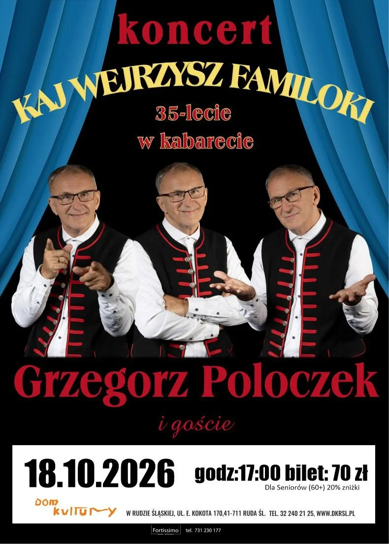 Grafika promocyjna wydarzenia Jubileuszowy koncert Grzegorza Poloczka w Rudzie