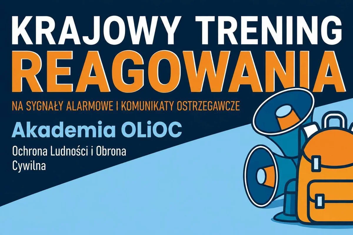 Grafika promocyjna wydarzenia Krajowy Trening Reagowania Akademii Ochrony Ludności i Obrony Cywilnej (OLiOC)