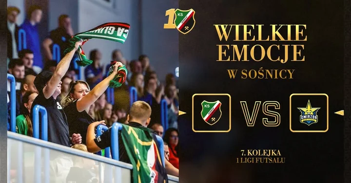 Grafika promocyjna wydarzenia KS Sośnica Gliwice – Gwiazda Ruda Śląska: 7. kolejka 1 Ligi Futsalu (2 listopada 2025)