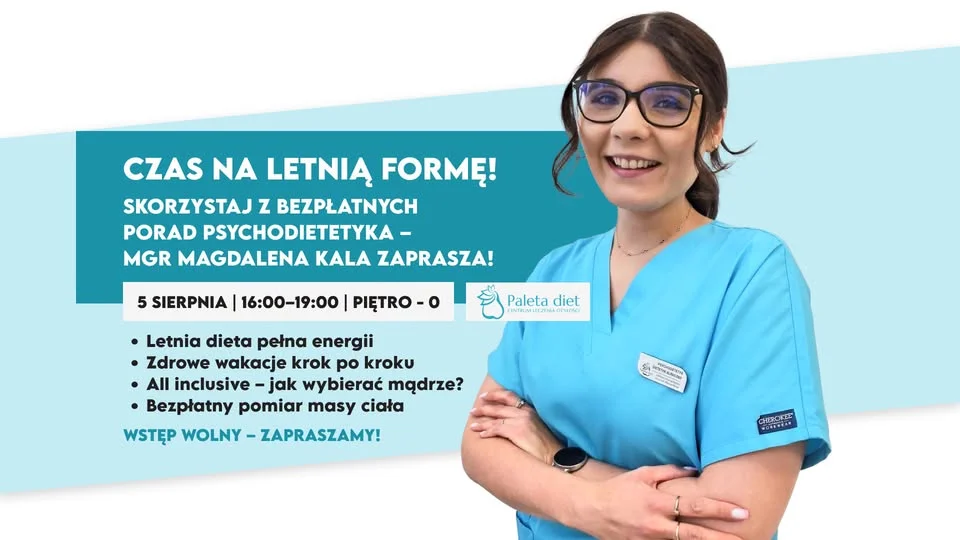 Grafika promocyjna wydarzenia Lato w pełni – zadbaj o swoje zdrowie z psychodietetykiem! Zdrowe wakacje