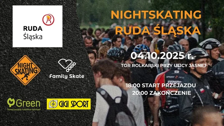 Obrazek przedstawia grafikę promocyjną wydarzenia Nocny przejazd na rolkach po ulicach Rudy Śląskiej