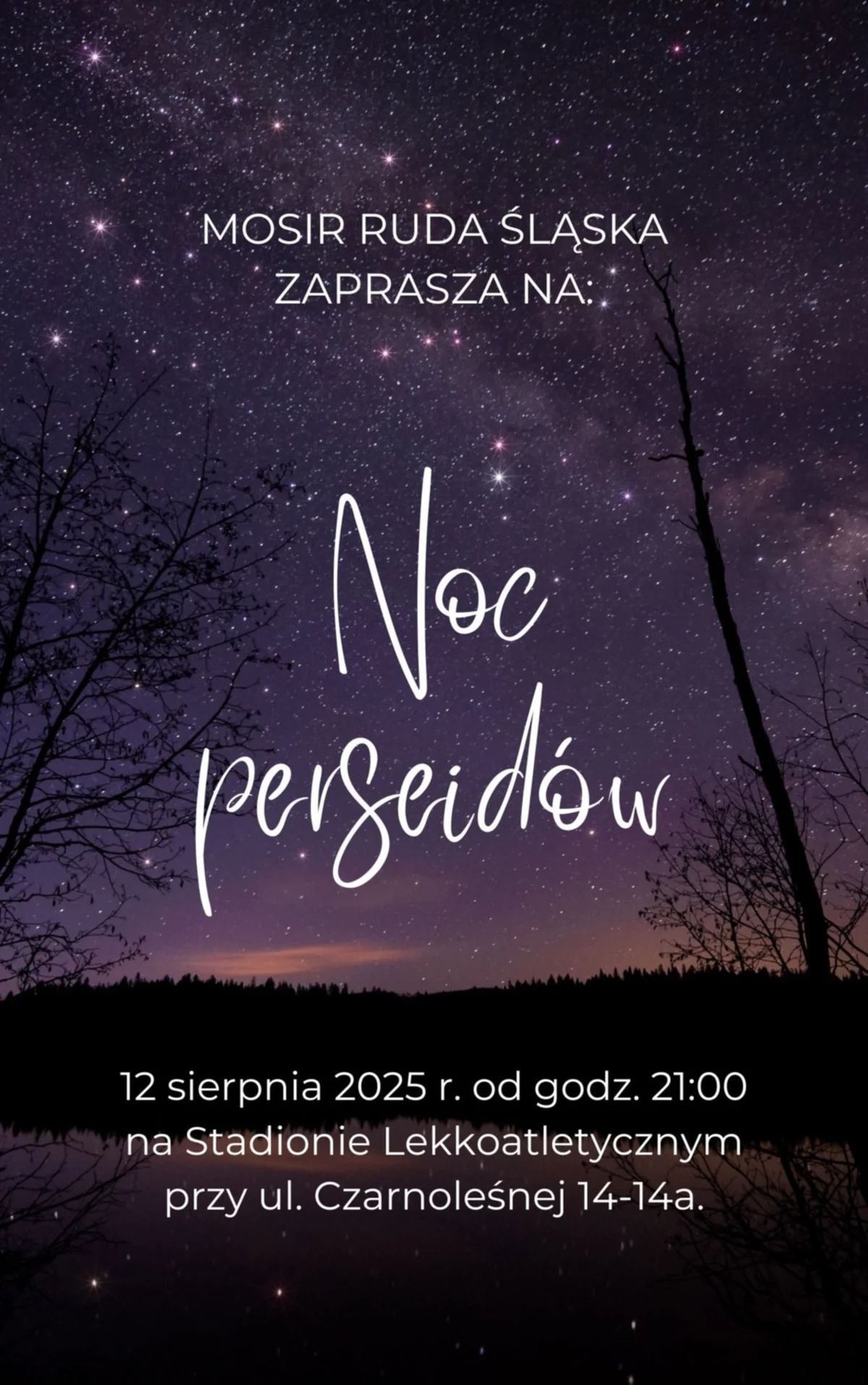 Grafika promocyjna wydarzenia Obserwacja roju Perseidów na stadionie w Rudzie Śląskiej