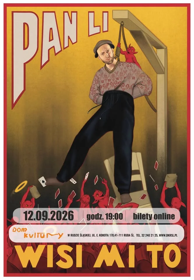 Grafika promocyjna wydarzenia Pan Li – stand up w Rudzie Śląskiej