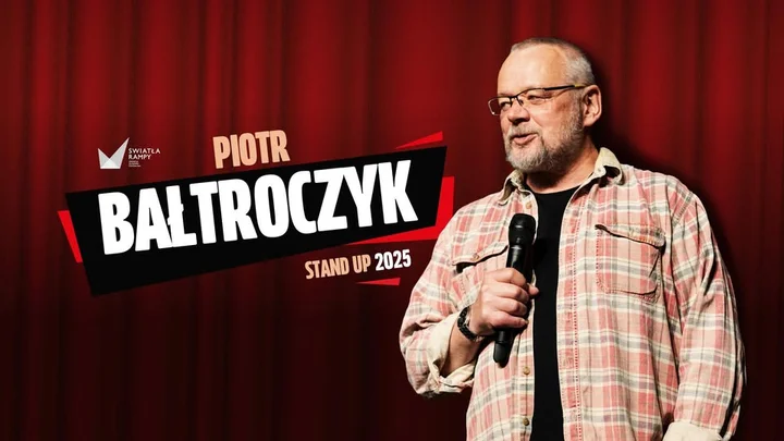 Obrazek przedstawia grafikę promocyjną wydarzenia Wieczór stand-upu Piotra Bałtroczyka w Rudzie Śląskiej