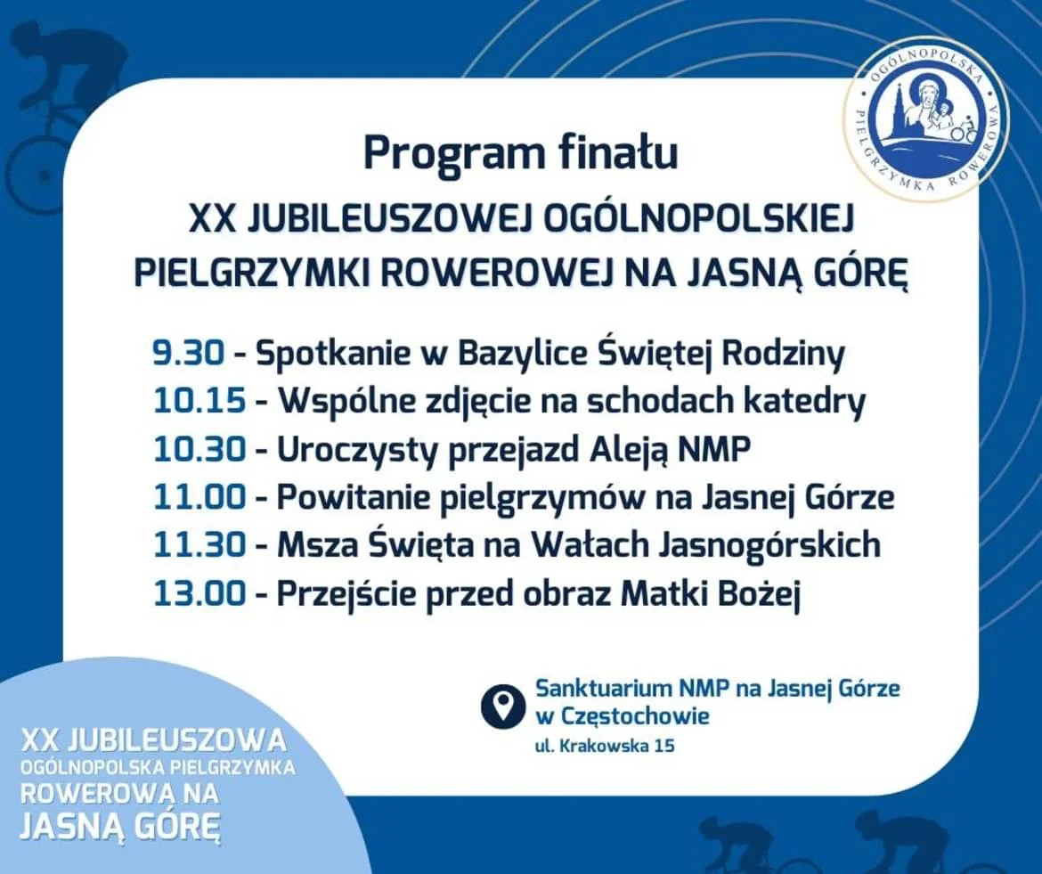 Grafika promocyjna wydarzenia Rowerowa pielgrzymka z Wirek do Jasnej Góry