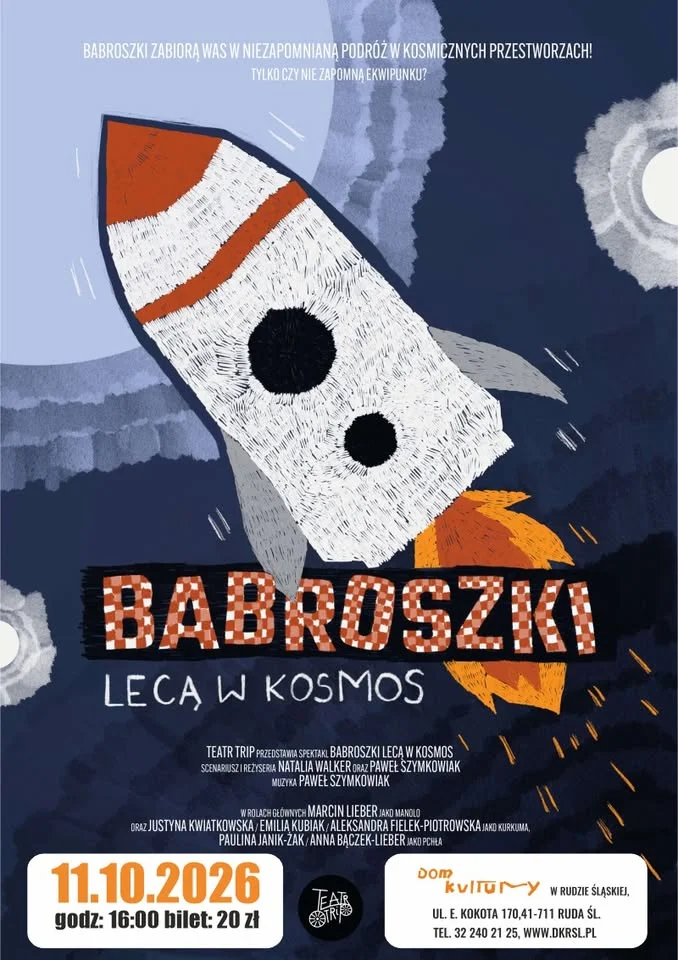 Grafika promocyjna wydarzenia Babroszki lecą w kosmos – spektakl dziecięcy
