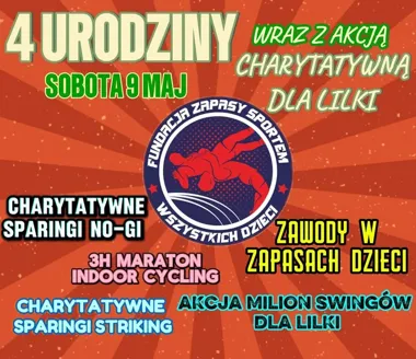 Grafika promocyjna wydarzenia 4. Urodziny Fundacji z akcją charytatywną dla Lilki w Rudzie Śląskiej