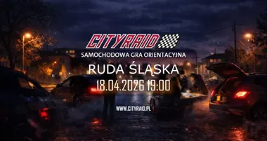 Grafika promocyjna wydarzenia CITYRAID Ruda Śląska: samochodowa gra orientacyjna z nagrodami