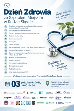 Grafika promocyjna wydarzenia Dzień Zdrowia ze Szpitalem Miejskim w Rudzie Śląskiej