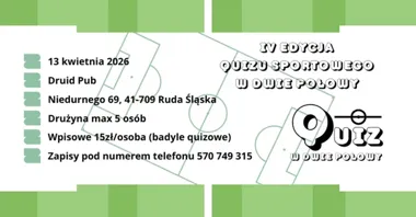 Grafika promocyjna wydarzenia IV Quiz Sportowy „W Dwie Połowy” — kto zrzuci Mejwenów z tronu?