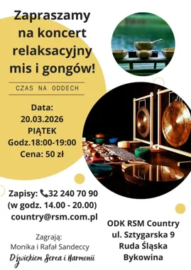 Grafika promocyjna wydarzenia Koncert relaksacyjny mis i gongów — Monika i Rafał Sandeccy