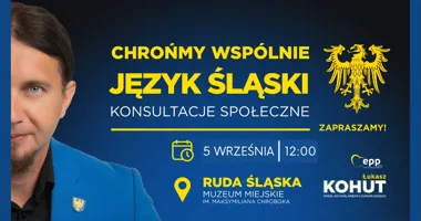 Grafika promocyjna wydarzenia Konsultacje społeczne dotyczące wpisania języka śląskiego jako nośnika kultury na Krajową Listę Niematerialnego Dziedzictwa Kulturowego