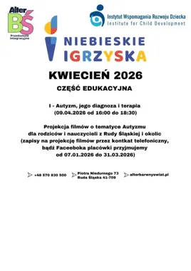 Grafika promocyjna wydarzenia Projekcja filmów „Autyzm, jego diagnoza i terapia” — spotkanie i filmy o wsparciu
