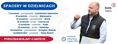 Grafika promocyjna wydarzenia Spacery prezydenta z mieszkańcami Rudy Śląskiej