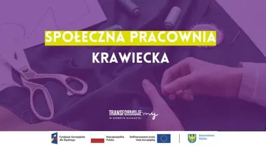 Grafika promocyjna wydarzenia Społeczna pracownia krawiecka — naprawy i nauka szycia w pracowni św. Filipa Nereusza