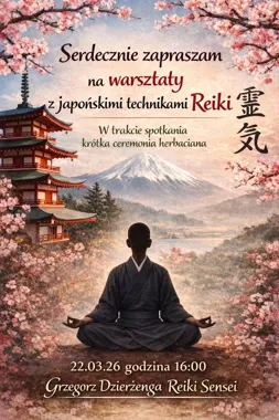 Grafika promocyjna wydarzenia Warsztaty Japońskie techniki Reiki - Usui Reiki Ryoho w Rudzie Śląskiej