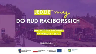 Grafika promocyjna wydarzenia Wyjazd młodych – kolejka wąskotorowa w Rudach i leśna gra detektywistyczna