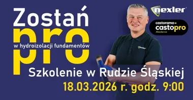 Grafika promocyjna wydarzenia Zostań PRO w hydroizolacji fundamentów — szkolenie w Rudzie Śląskiej