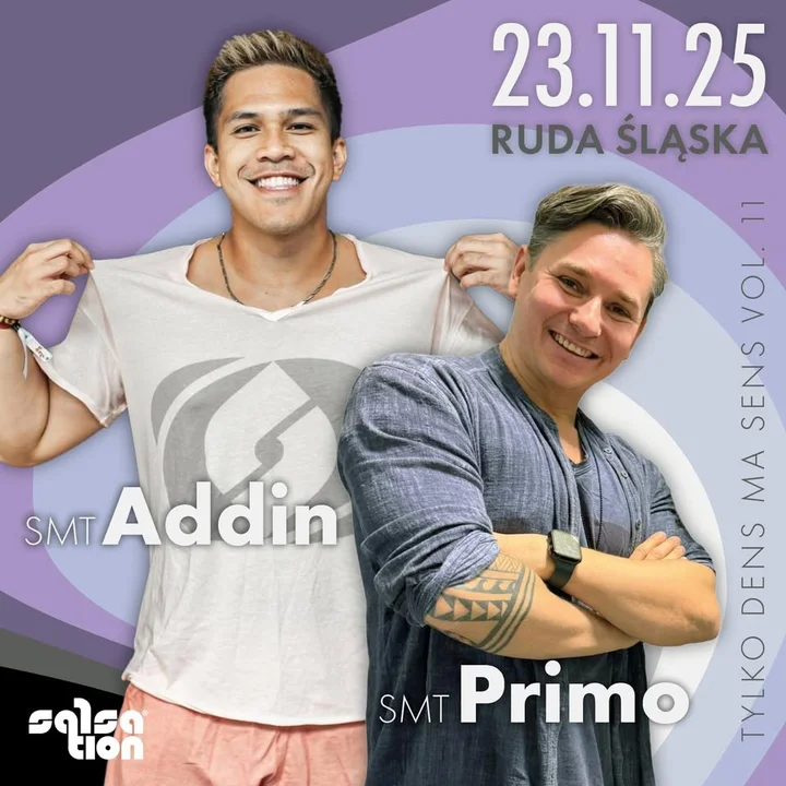 Obrazek przedstawia grafikę promocyjną wydarzenia Warsztaty i masterclass salsa z międzynarodowymi instruktorami w Rudzie Śląskiej