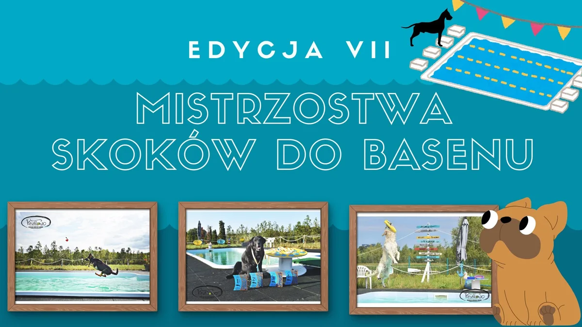 Grafika promocyjna wydarzenia VII Edycja Mistrzostw w Skokach do Basenu dla Psów w Rudzie Śląskiej
