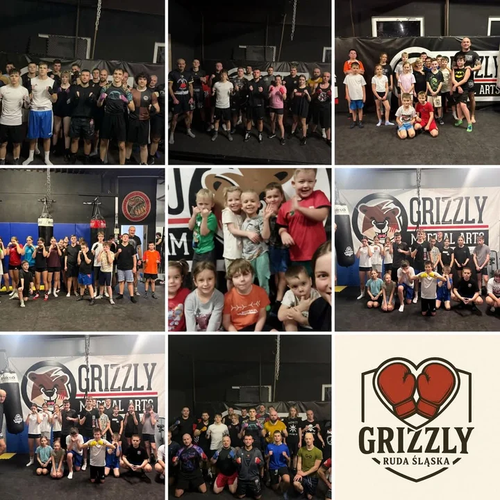 Grafika promocyjna wydarzenia GRIZZLY — treningi boksu i K1 w 2026: grupy dla dorosłych, kobiet i juniorów