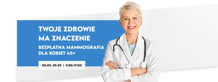Obrazek przedstawia grafikę promocyjną wydarzenia Bezpłatna mammografia dla mieszkanek Rudy Śląskiej w mobilnym gabinecie
