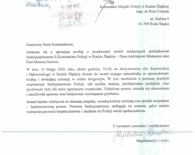 Mundurowi z rudzkiej dwójki uratowali popołudnie kierowcy - podziękowania